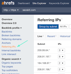 Ahrefs - Referring IPs